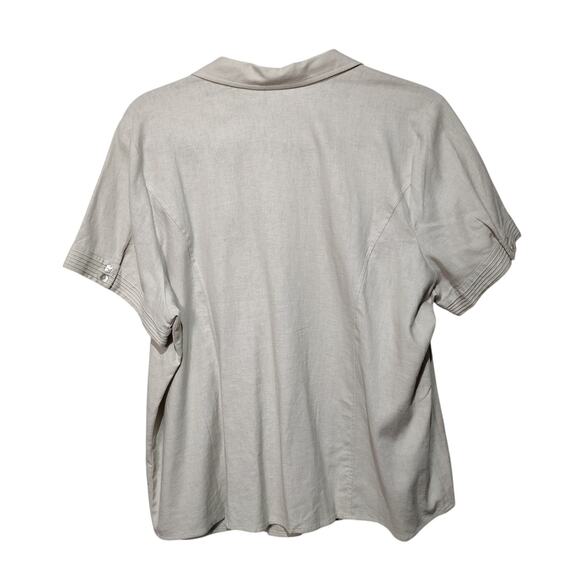 CJ Banks Women's Plus Sz 3X Oatmeal Tan Linen Short Sleeve Button Front Shirt - Picture 6 of 6